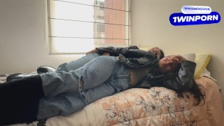 Two slutty lesbians fuck in leather jackets and boots.