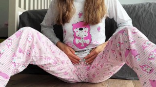 big squirt orgasm horny babe schoolgirl in pajama 18yo fingering pussy and cum