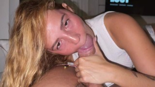 While Agatha Vega relaxes she can't resist giving a juicy blowjob and licking Christian Clay's cum