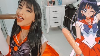 ASMR - Sailor Mars Blowjob Making two Guys Cum in my Mouth - Creampie Cosplay Girl