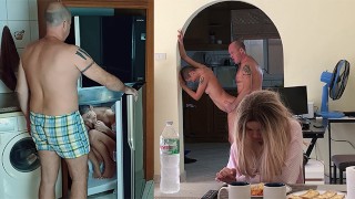 Amateur Naughty girl hid in the fridge and got ass fuck while mom watch TV